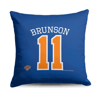 New York Knicks Jalen Brunson Name and Number Throw Pillow 18x18 inches