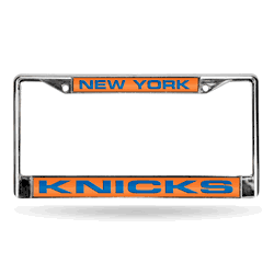 New York Knicks Laser Chrome Frame - Orange Background With Royal Letters