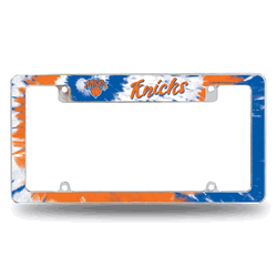 New York Knicks Tie Dye 12" x 6" Chrome All Over Automotive License Plate Frame