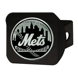 New York Mets Black Metal Hitch Cover with Metal Chrome 3D Emblem