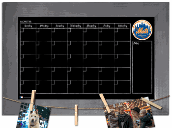 New York Mets Monthly Chalkboard with frame & clothespins 11x19 Sign