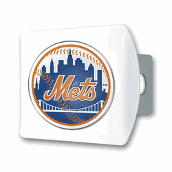 New York Mets White Metal Hitch Cover with  3D Color Emblem