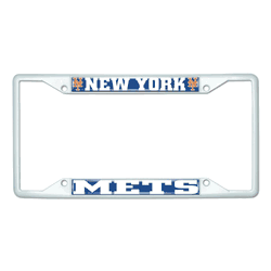 New York Mets White Metal License Plate Frame - 6.25"x12.25"
