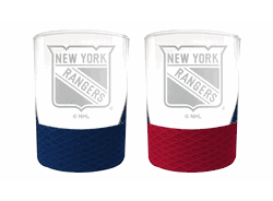 New York Rangers 2pc Laser Etched Commissioner Rocks Glass Set