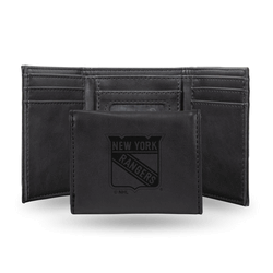 New York Rangers Black Laser Engraved Faux Leather Trifold