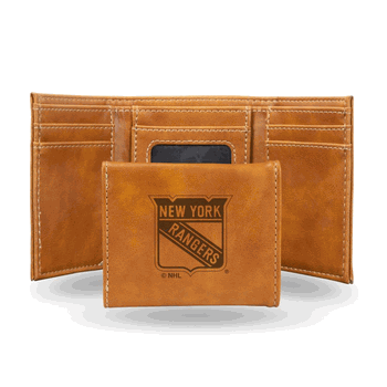 New York Rangers Brown Laser Engraved Faux Leather Trifold