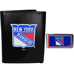 New York Rangers Leather Tri-fold Wallet & Color Money Clip