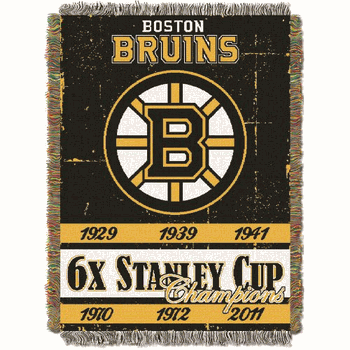 NHL Boston Bruins Commemorative 6 Times Champs Woven Tapestry Throw Blanket 48x60 Inches