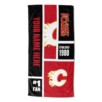 NHL Calgary Flames Colorblock Personalized Beach Towel 30x60 Inches