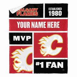 NHL Calgary Flames Colorblock Personalized Silk Touch Sherpa Throw Blanket 50x60 Inches