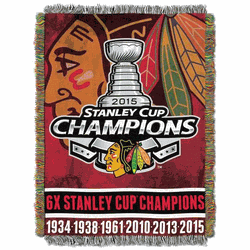 NHL Chicago Blackhawks Commemorative 6 Times Champs Woven Tapestry Throw Blanket 48x60 Inches