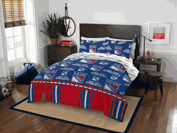 NHL New York New York Rangers Rotary Queen Bed In a Bag Set