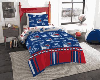 NHL New York New York Rangers Rotary Twin Bed In a Bag Set