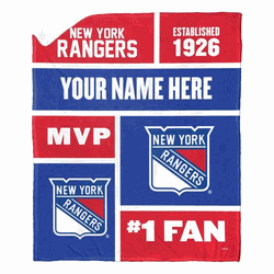 NHL New York Rangers Colorblock Personalized Silk Touch Sherpa Throw Blanket 50x60 Inches