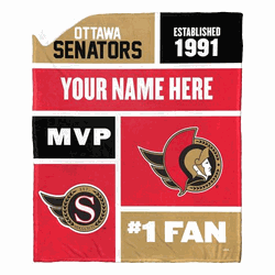 NHL Ottawa Senators Colorblock Personalized Silk Touch Sherpa Throw Blanket 50x60 Inches