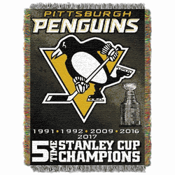 NHL Pittsburgh Penguins Commemorative 5 Times Champs Woven Tapestry Throw Blanket 48x60 Inches