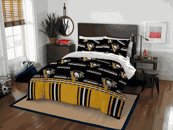 NHL Pittsburgh Pittsburgh Penguins Rotary Queen Bed In a Bag Set