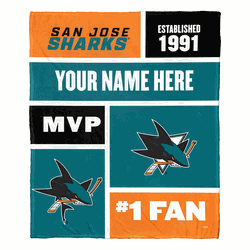 NHL San Jose Sharks Colorblock Personalized Silk Touch Throw Blanket 50x60 Inches