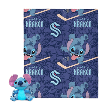 NHL Seattle Kraken Slapstick Stitch Hugger Pillow & Silk Touch Throw Blanket Set 40x50 Inches
