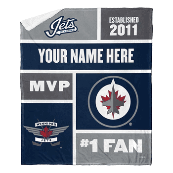 NHL Winnipeg Jets Colorblock Personalized Silk Touch Sherpa Throw Blanket 50x60 Inches