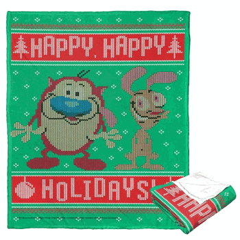 Nickelodeon Nick Rewind Ren And Stimpy Happy Happy Holidays Silk Touch Throw 50x60 Inches