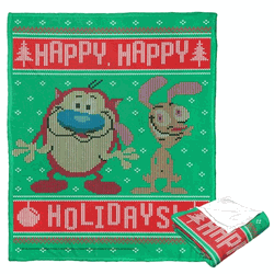 Nickelodeon Nick Rewind Ren And Stimpy Happy Happy Holidays Silk Touch Throw 50x60 Inches