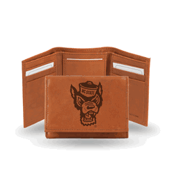 North Carolina State Wolfpack  Brown Embossed Genuine Leather Tri-Fold Wallet