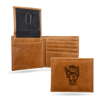 North Carolina State Wolfpack Brown Laser Engraved Billfold Wallet