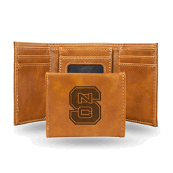 North Carolina State Wolfpack Brown Laser Engraved Faux Leather Trifold
