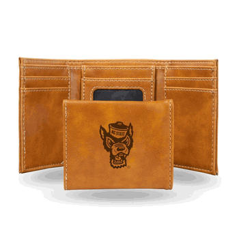 North Carolina State Wolfpack Brown Laser Engraved Faux Leather Trifold
