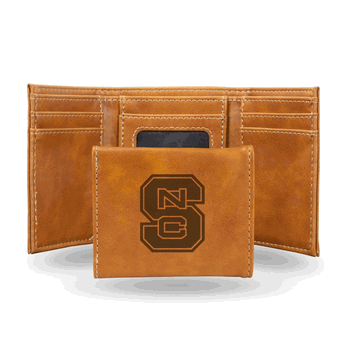 North Carolina State Wolfpack Brown Laser Engraved Faux Leather Trifold