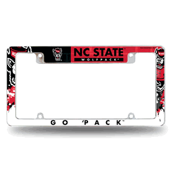 North Carolina State Wolfpack Tuffy Head Logo 12" x 6" Chrome All Over Automotive License Plate Frame
