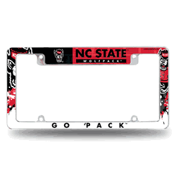North Carolina State Wolfpack Tuffy Head Logo 12" x 6" Chrome All Over Automotive License Plate Frame for Car/Truck/SUV