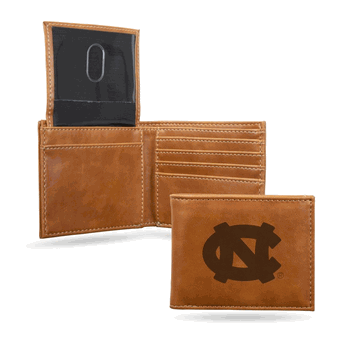 North Carolina Tar Heels Brown Laser Engraved Billfold Wallet