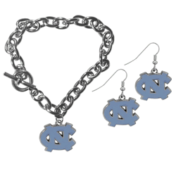 North Carolina Tar Heels Chain Bracelet and Dangle Earring Set
