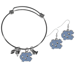 North Carolina Tar Heels Dangle Earrings and Charm Bangle Bracelet Set