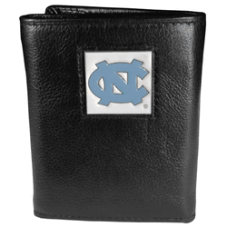 North Carolina Tar Heels Deluxe Leather Tri-fold Wallet Packaged in Gift Box