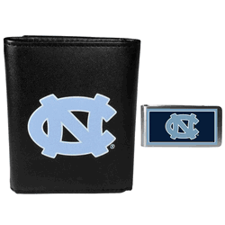 North Carolina Tar Heels Leather Tri-fold Wallet & Color Money Clip