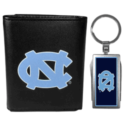 North Carolina Tar Heels Leather Tri-fold Wallet & Multitool Key Chain, Black