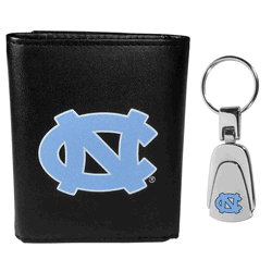 North Carolina Tar Heels Leather Tri-fold Wallet & Steel Key Chain