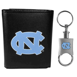 North Carolina Tar Heels Leather Tri-fold Wallet & Valet Key Chain