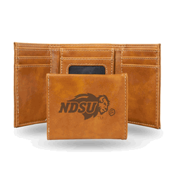 North Dakota State Bison Brown Laser Engraved Faux Leather Trifold