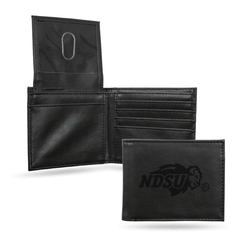 North Dakota State Bison Laser Engraved Black Billfold Wallet