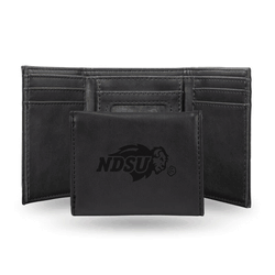 North Dakota State Bison Laser Engraved Black Trifold Wallet