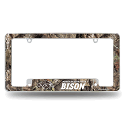 North Dakota State Bison Mossy Oak 12" x 6" Chrome All Over Automotive License Plate Frame