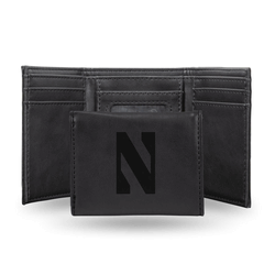 Northwestern Wildcats Black Laser Engraved Faux Leather Trifold