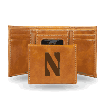 Northwestern Wildcats Brown Laser Engraved Tri-Fold Wallet
