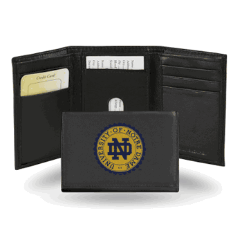 Notre Dame Fighting Irish  Embroidered Genuine Leather Tri-fold Wallet 3.25