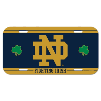 Notre Dame Fighting Irish License Plate Plastic Shamrocks Design