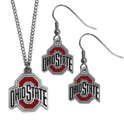 Ohio St. Buckeyes Dangle Earrings and Chain Necklace Set